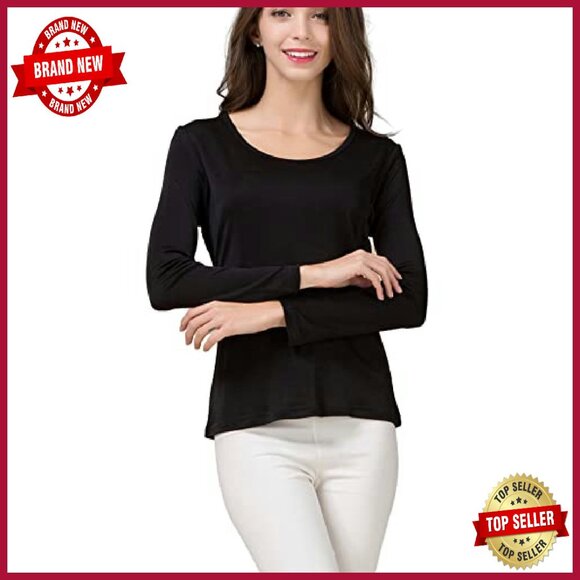 Women's Long Sleeve Mulberry Silk T-Shirt Crew Neck Blouse Undershirt - Picture 4 of 7